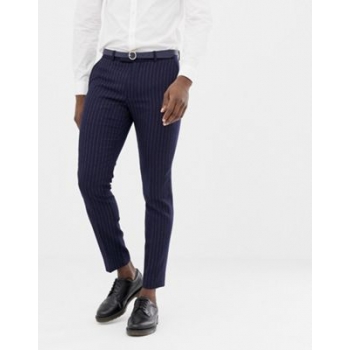 Moss London skinny suit trouser navy crepe double breasted