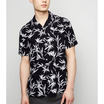 Black Bamboo Print Revere Collar Shirt