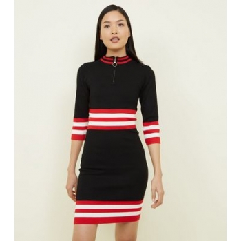 QED Black and Red Stripe Waist Bodycon Dress