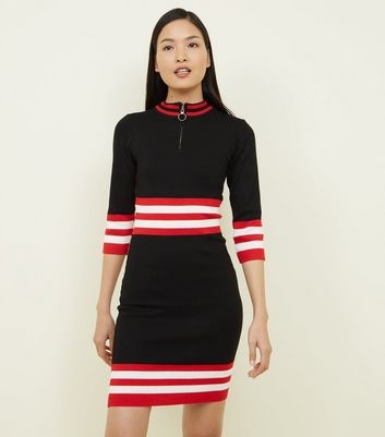 QED Black and Red Stripe Waist Bodycon Dress