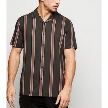 Khaki Vertical Stripe Short Sleeve Shirt