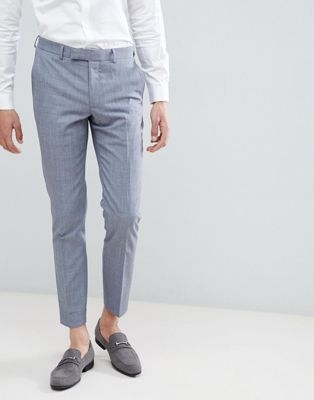 Moss London skinny suit trousers in blue wool mix