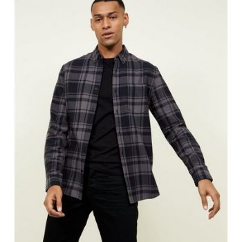 Dark Grey Check Cotton Long Sleeve Shirt