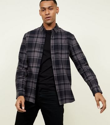 Dark Grey Check Cotton Long Sleeve Shirt