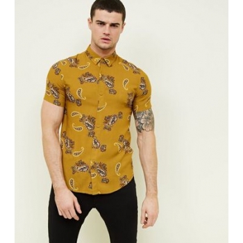 Mustard Paisley Print Short Sleeve Shirt