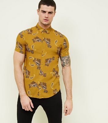 Mustard Paisley Print Short Sleeve Shirt