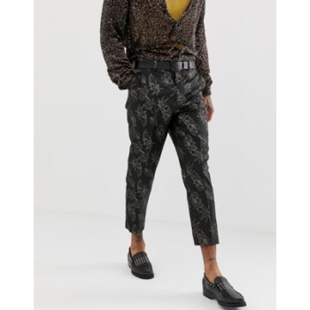 ASOS EDITION slim suit trousers in gold and black floral jacquard