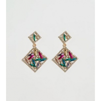 Gold Premium Rainbow Gem Drop Earrings