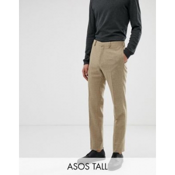 ASOS DESIGN Tall wedding skinny suit trousers in stone micro check