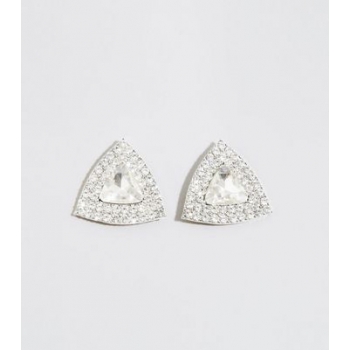 Silver Premium Gem Triangle Stud Earrings