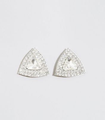 Silver Premium Gem Triangle Stud Earrings