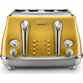 DELONGHI Icona Capitals CTOC4003.Y 4-Slice Toaster - Yellow + Icona Capitals KBOC3001.Y Jug Kettle - Yellow