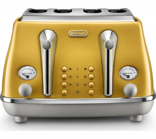 DELONGHI Icona Capitals CTOC4003.Y 4-Slice Toaster - Yellow + Icona Capitals KBOC3001.Y Jug Kettle - Yellow