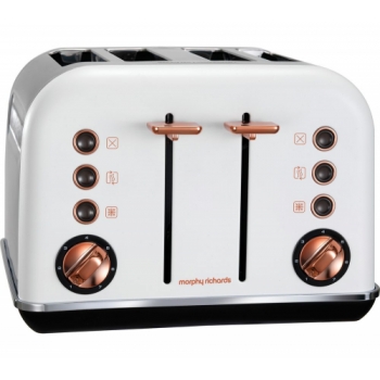 MORPHY RICHARDS Accents 242106 4-Slice Toaster - White & Rose Gold + Accents 102106 Traditional Kettle - White & Rose Gold