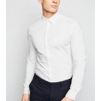 White Long Sleeve Muscle Fit Poplin Shirt