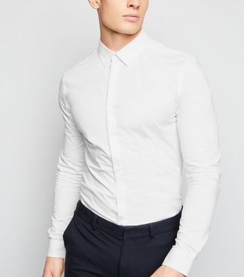 White Long Sleeve Muscle Fit Poplin Shirt