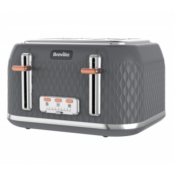 BREVILLE Curve VTT912 4-Slice Toaster - Granite Grey + Curve VKT118 Jug Kettle - Grey & Rose Gold