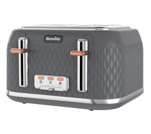 BREVILLE Curve VTT912 4-Slice Toaster - Granite Grey + Curve VKT118 Jug Kettle - Grey & Rose Gold