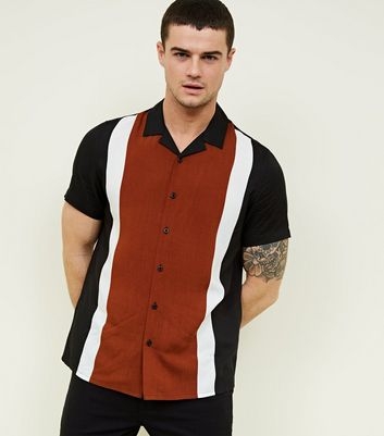 Black Stripe Front Short Sleeve Shirt