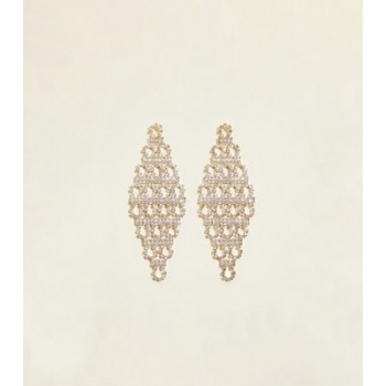 Gold Premium Long Chandelier Diamante Earrings