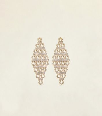 Gold Premium Long Chandelier Diamante Earrings