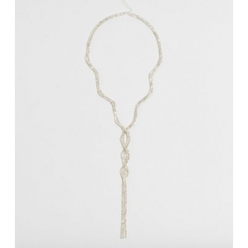 Silver Premium Diamanté Twist Drop Necklace