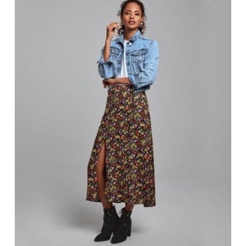 Black Ditsy Floral Midi Skirt