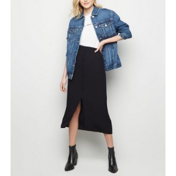 Black Button Front Midi Skirt