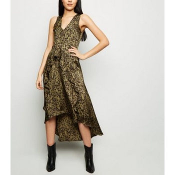 AX Paris Khaki Tiger Print Dip Hem Midi Dress