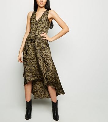 AX Paris Khaki Tiger Print Dip Hem Midi Dress