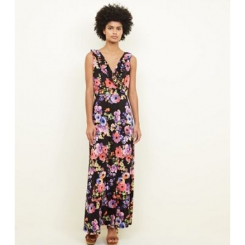 Mela Black Floral Frill Trim Maxi Dress