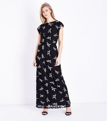 Mela Black Bird Print Maxi Dress