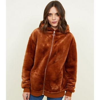 Rust Faux Fur Zip Front Hoodie