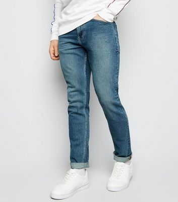 Navy Bleach Wash Slim Stretch Jeans