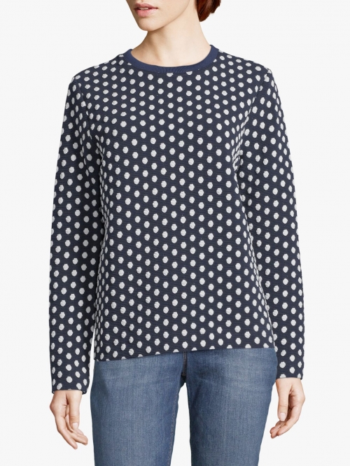 Betty & Co. Dot Print Textured Jumper, Blue/White