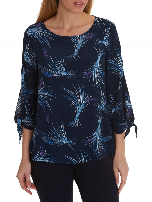 Betty & Co. Corn Print Crepe Blouse, Blue