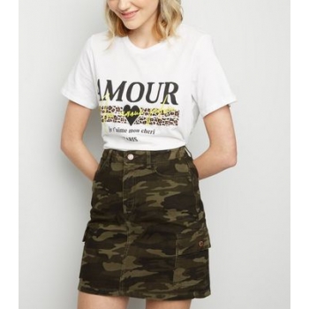 Khaki Camo Utility Pocket Denim Skirt