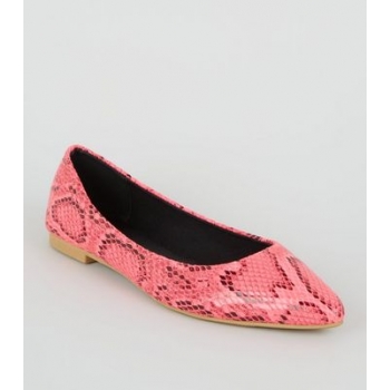 Pink Neon Faux Snake Ballet Pumps