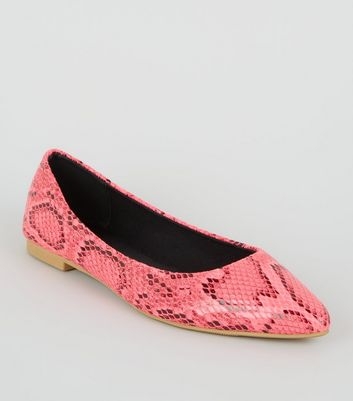 Pink Neon Faux Snake Ballet Pumps