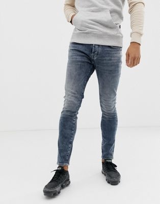 Chasin' Iggy Nash marble wash skinny jeans in mid blue