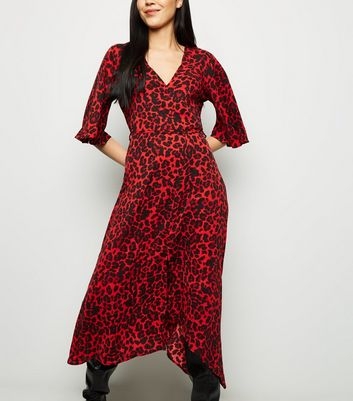 AX Paris Red Leopard Print Tie Waist Midi Dress