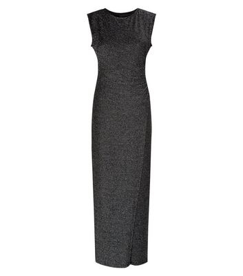 Mela Black Metallic Ruched Side Maxi Dress