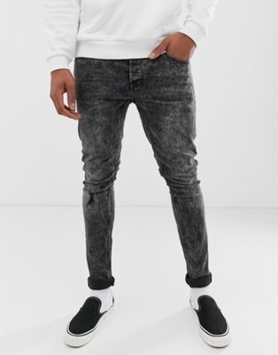 Only & Sons skinny jeans in black acid wash