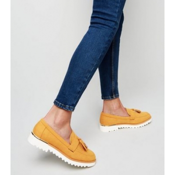 Mustard Suedette Chunky Tassel Loafers