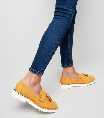 Mustard Suedette Chunky Tassel Loafers