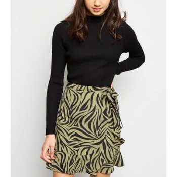 Khaki Zebra Print Asymmetric Frill Mini Skirt