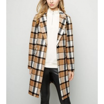 Brown Check Revere Collar Coat