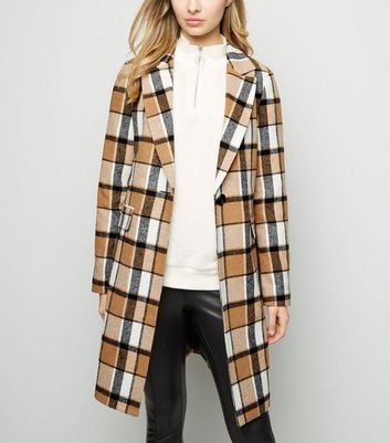 Brown Check Revere Collar Coat