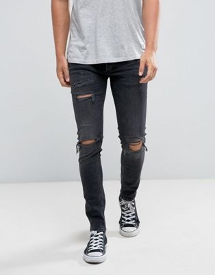 River Island skinny jeans with rips in black wash