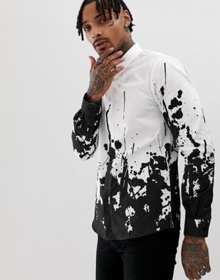 Twisted Tailor super skinny shirt with paint splatter